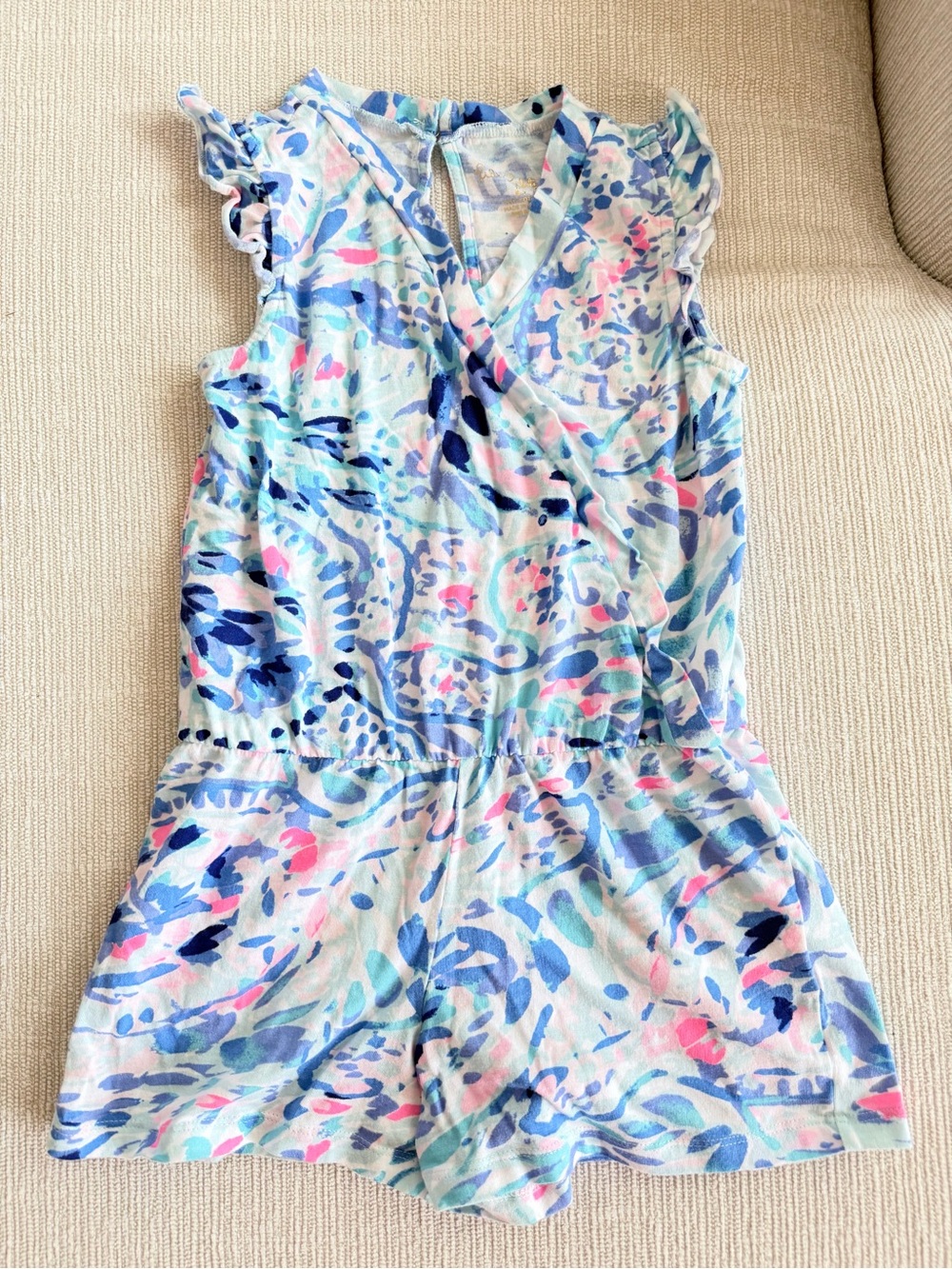 Lilly Pulitzer Blue & Pink Watercolor Girls' Romper Medium
